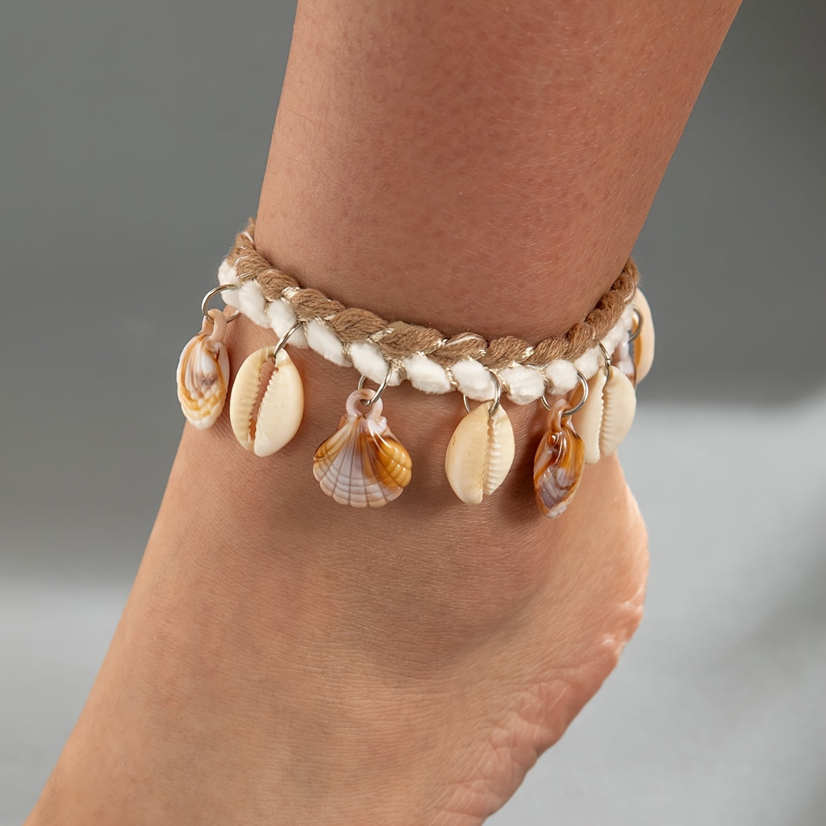 Bohemian Woven Rope and Shell Anklet