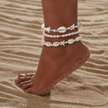 Bohemian Layered White Shell and Pearl Anklets