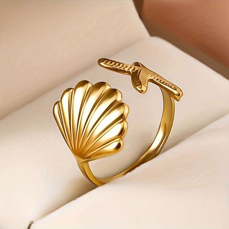 Gold Tone Starfish & Shell Open Ring for Women