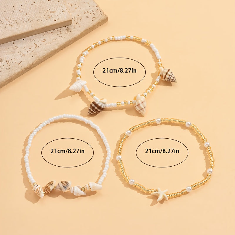 Bohemian Layered Anklets with Starfish and Shells