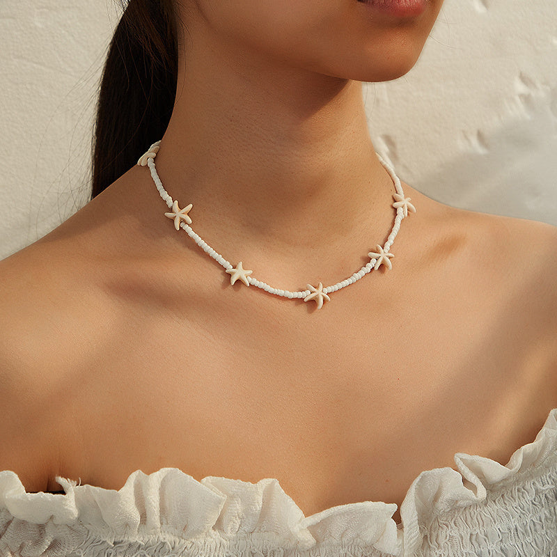 Bohemian White Beaded Starfish Choker