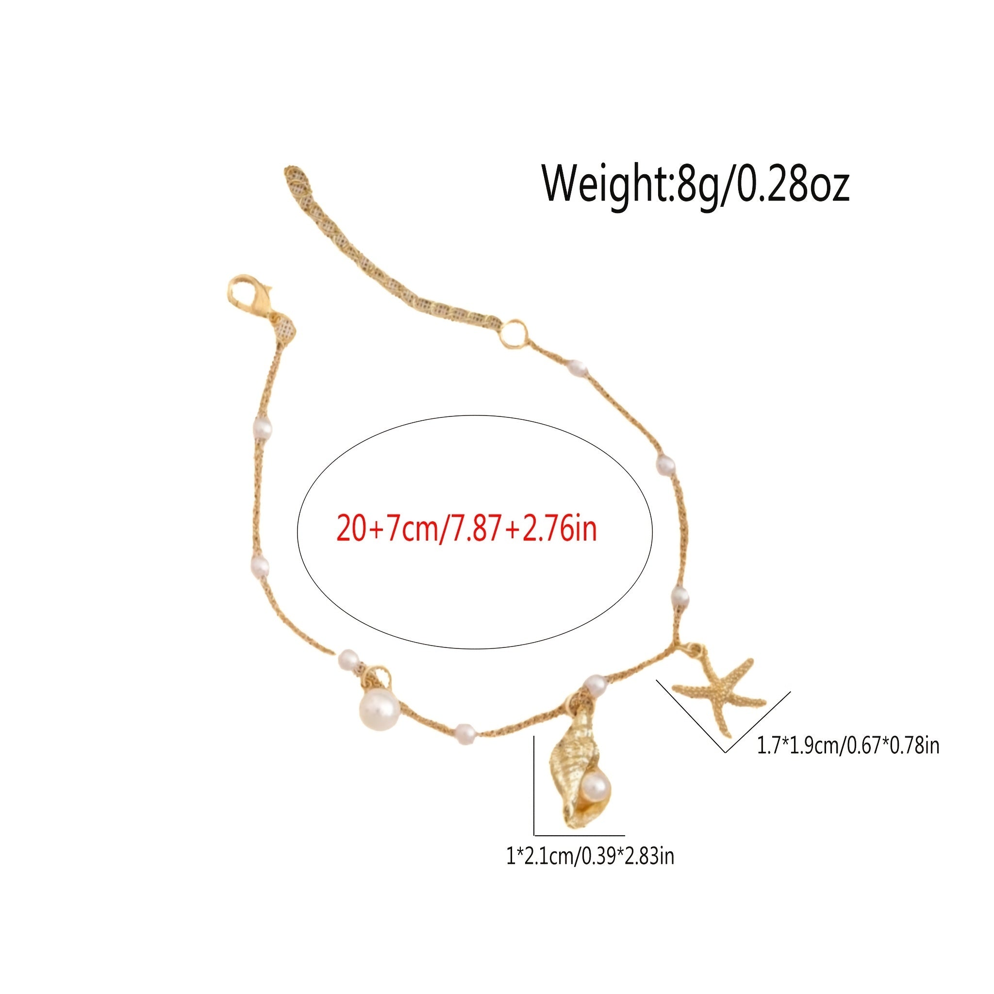 Beachy Gold Tone Anklet with Starfish & Pearl Charms