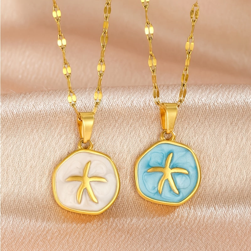 Gold-Tone Organic Starfish Enamel Necklace