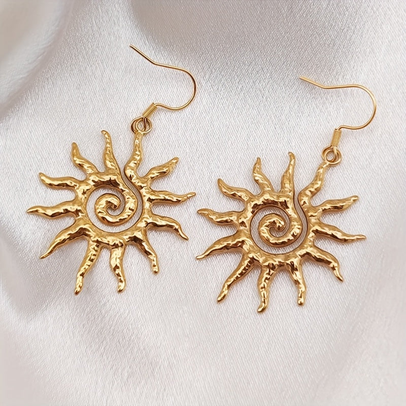 Bohemian Gold Sun Spiral Drop Earrings