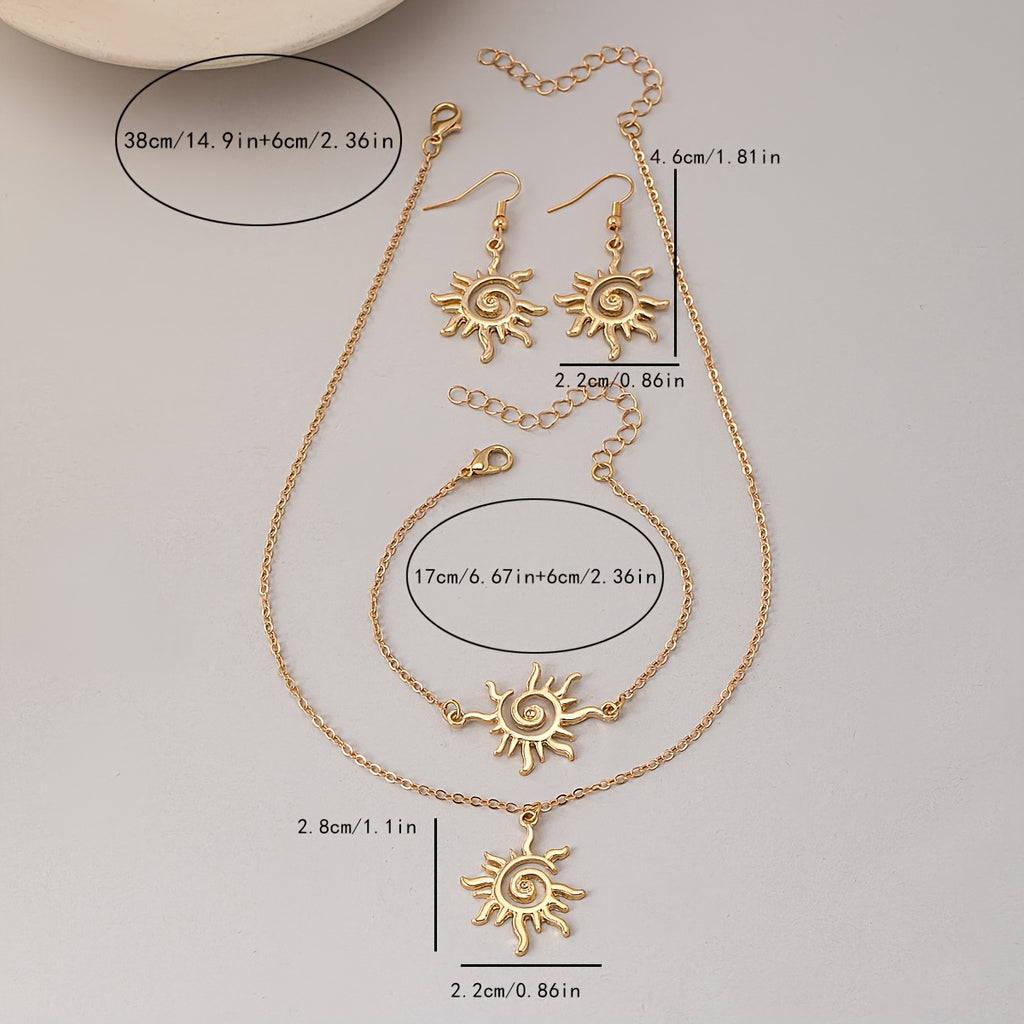 Bohemian Gold-Tone Sun Spiral Jewelry Set