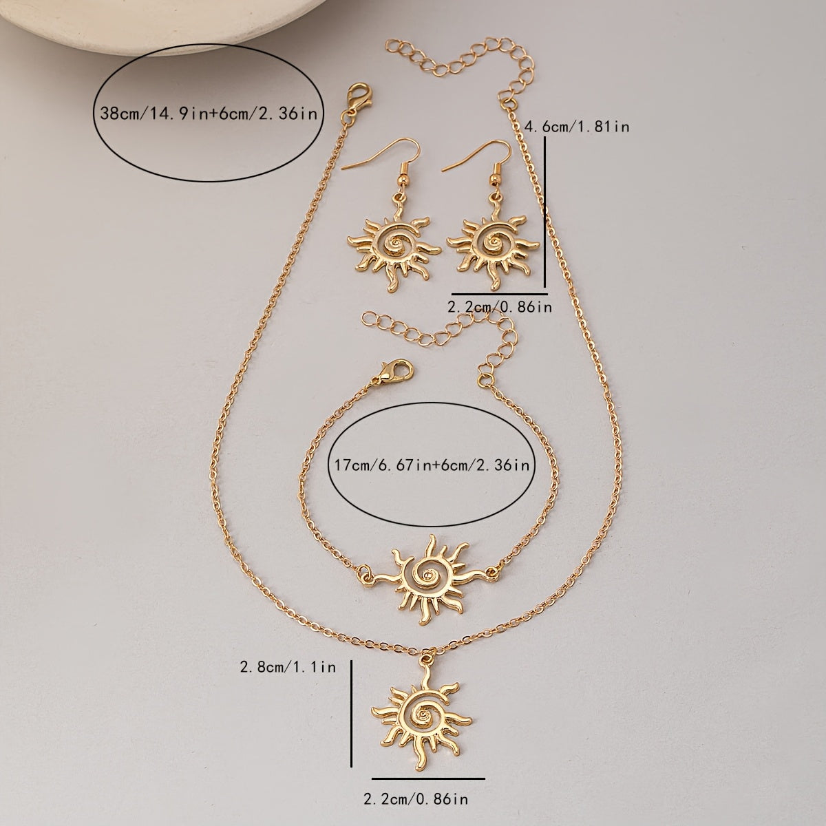 Bohemian Gold-Tone Sun Spiral Jewelry Set