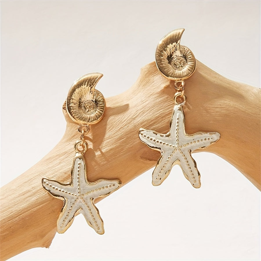 Gold-Tone Coiled Shell White Starfish Drop Earrings