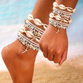 Beachy Cowrie Shell & Starfish Anklet Bracelet Set