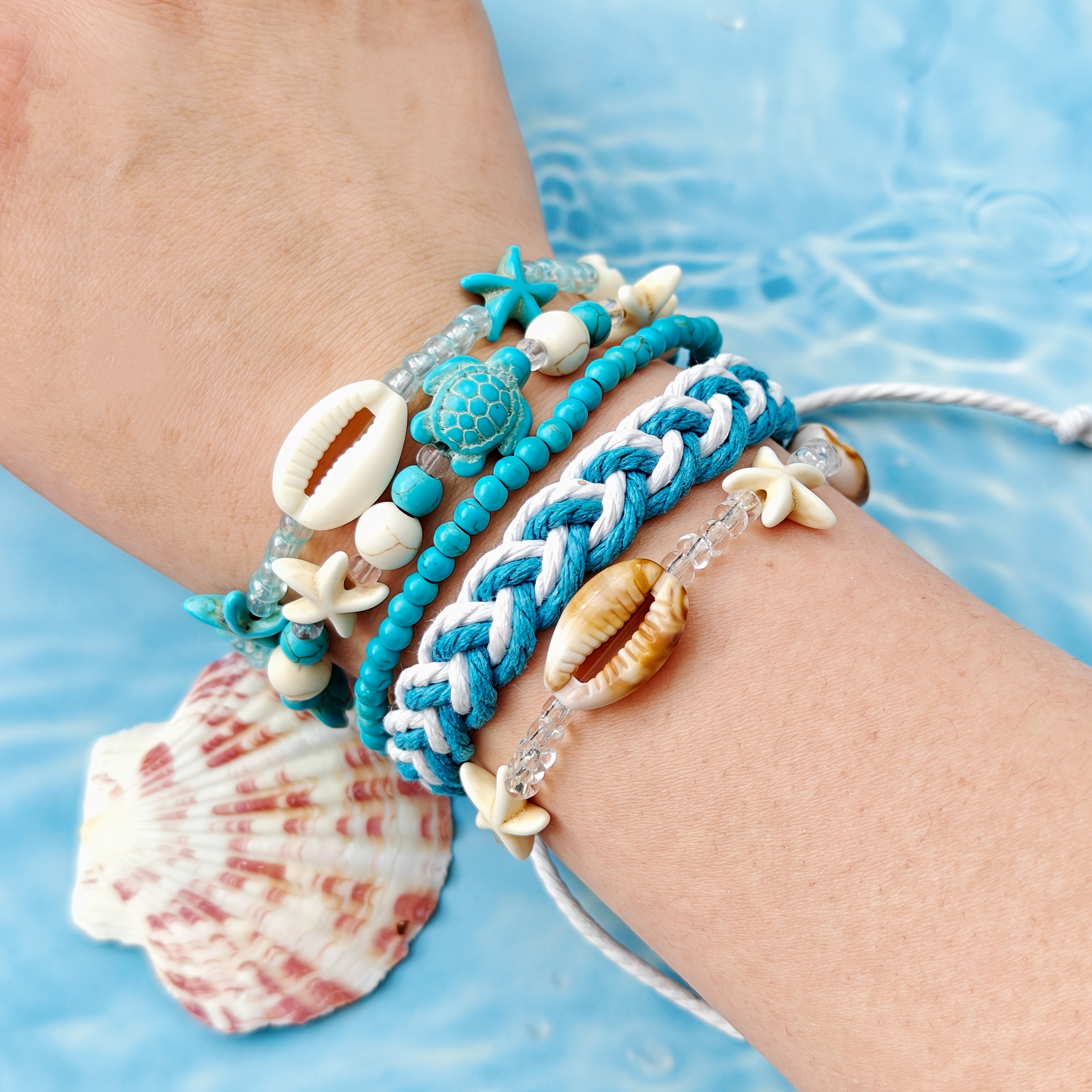 Blue & White Beachy Bracelets with Ocean Charms