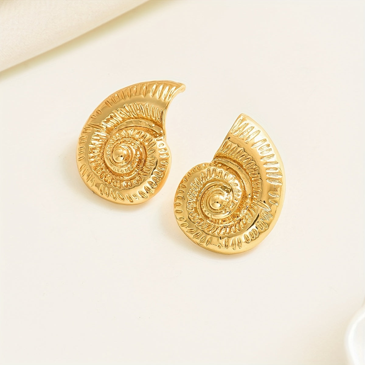 Gold Textured Nautilus Shell Stud Earrings