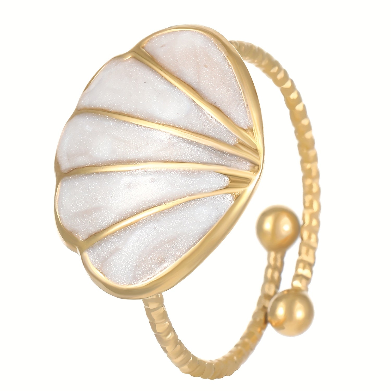 Colorful Enamel Seashell Gold Tone Open Ring