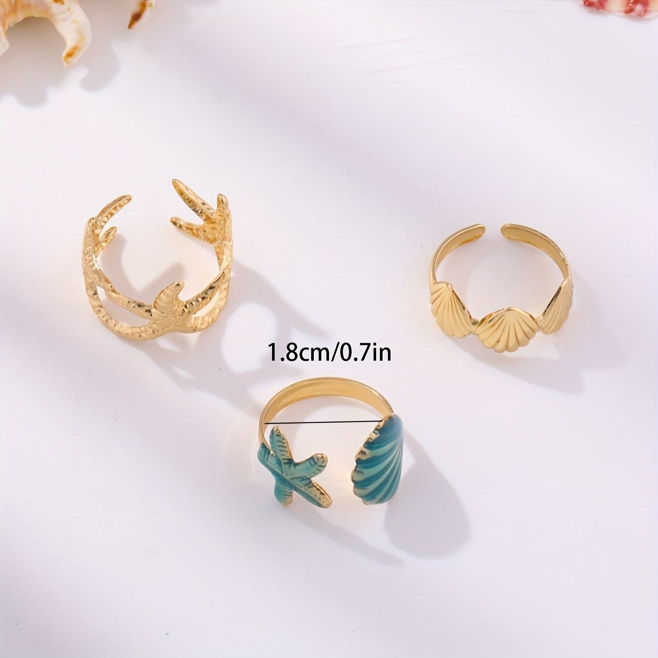 Gold-Tone Stackable Ocean Ring Set with Enamel