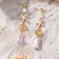 Bohemian Gold Starfish Drop Earrings with Pink Pearls
