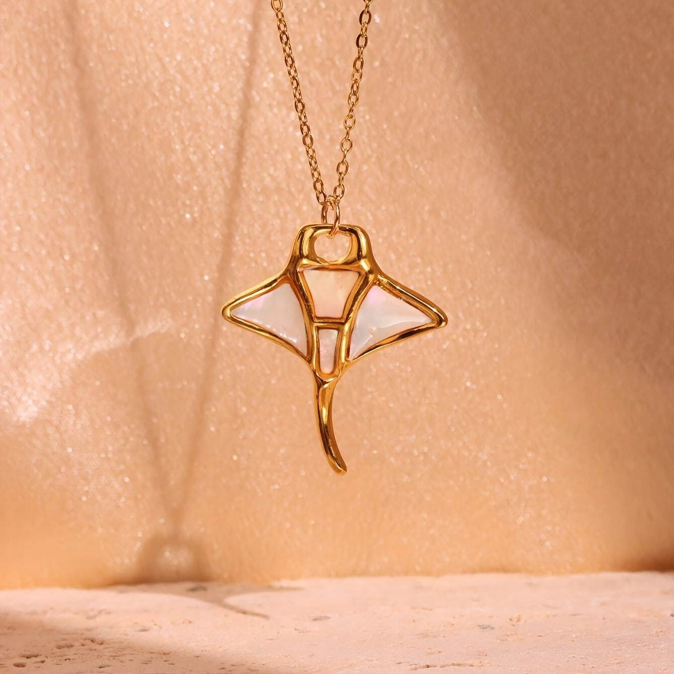 Gold Sea Life Pendant Necklaces with Shell Inlays