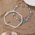 Bohemian Beaded Starfish Anklet, Blue & White