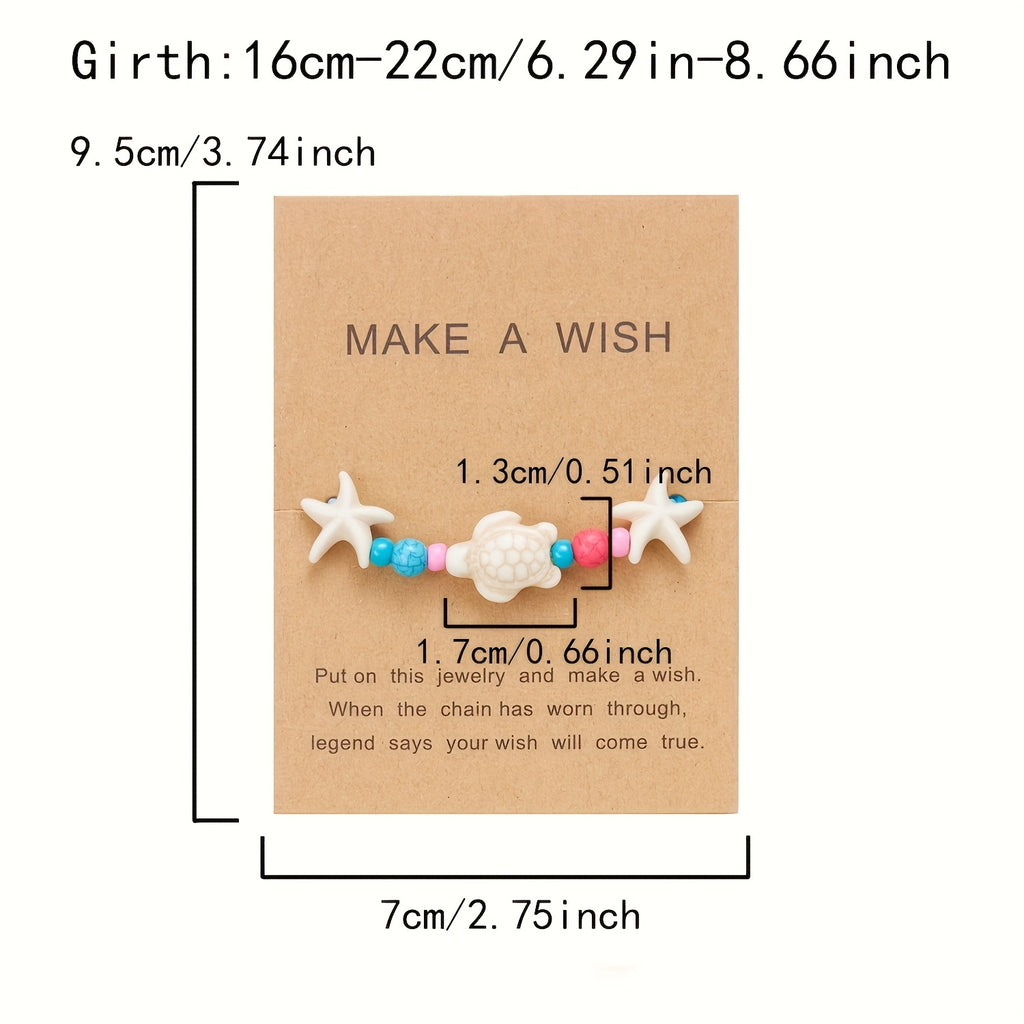 Adjustable Blue Cord Beach Bracelet with Starfish & Turtle