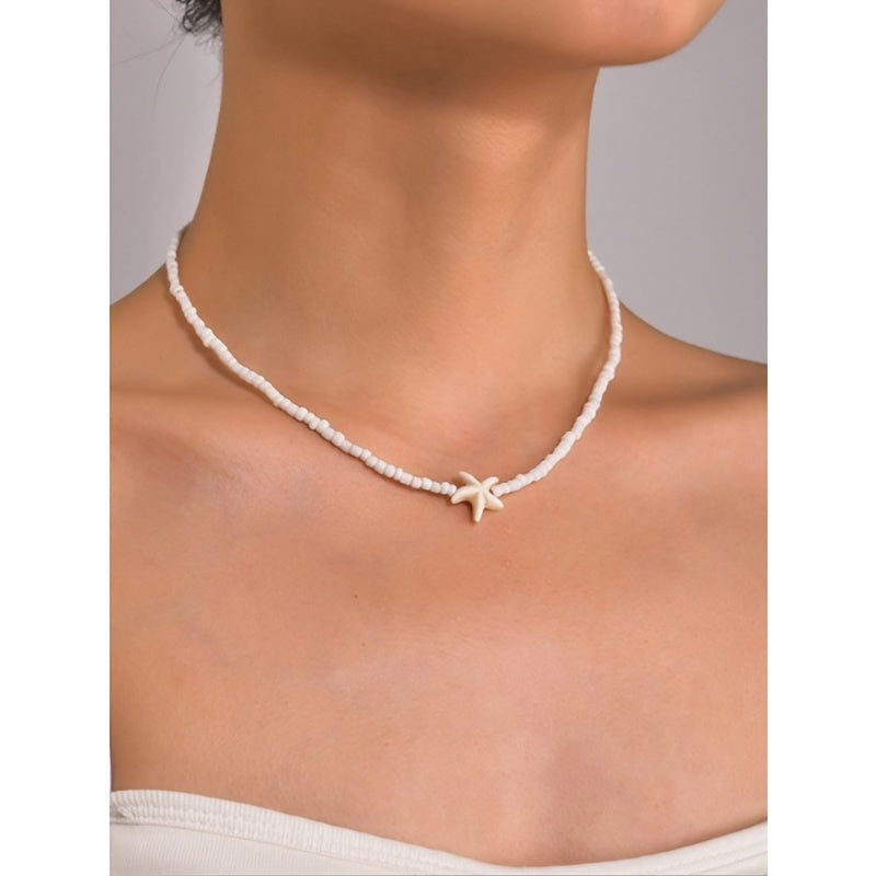White Beaded Choker with Starfish Charm