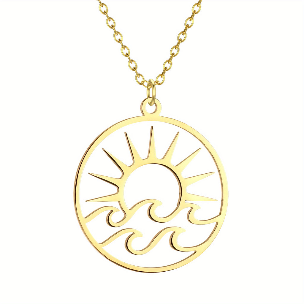 Gold-Tone Sun and Waves Pendant Necklace