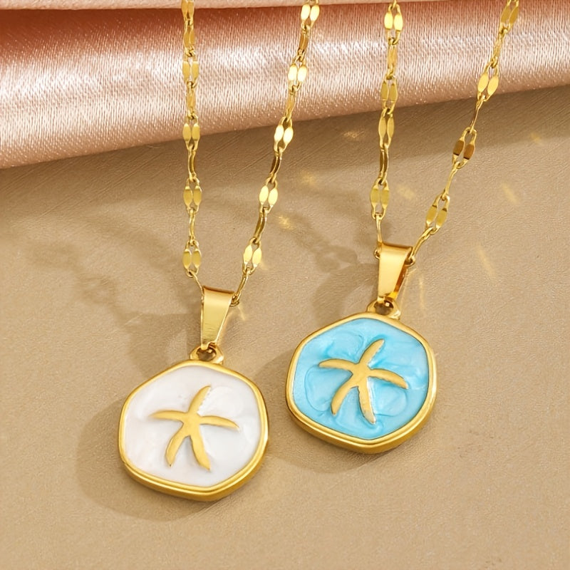Gold-Tone Organic Starfish Enamel Necklace