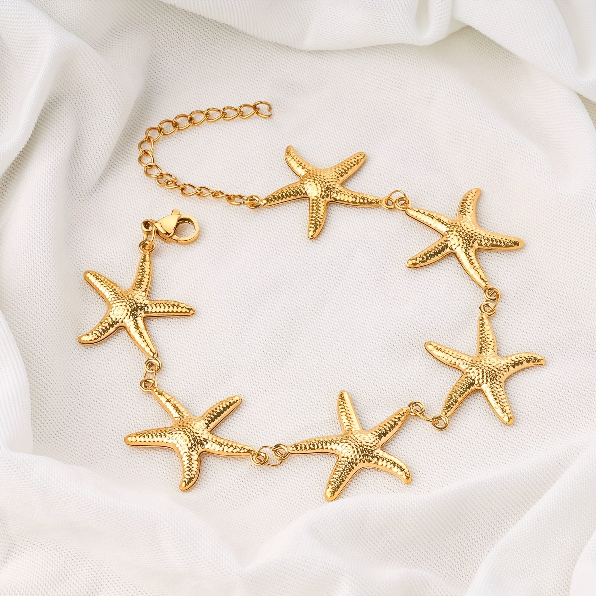 Gold-Tone Starfish Charm Bracelet with Adjustable Chain