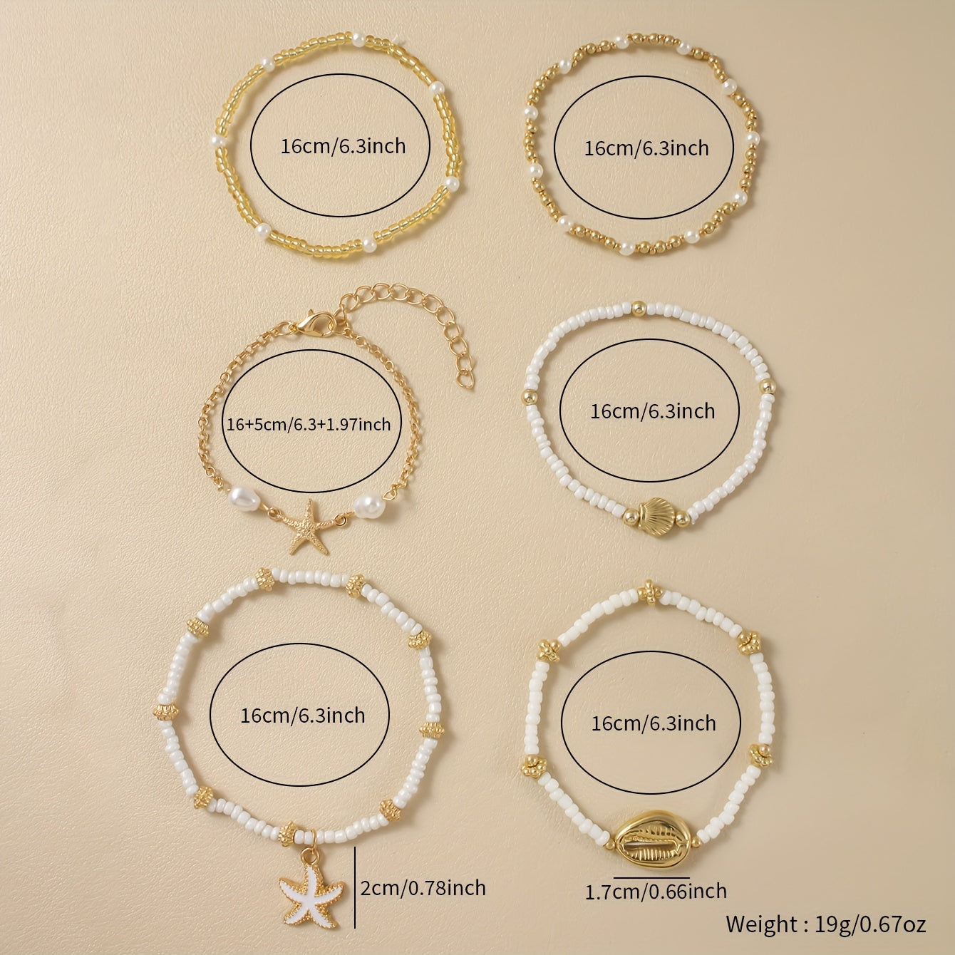 Boho Gold-Tone Beach Bracelets with Shell Charms