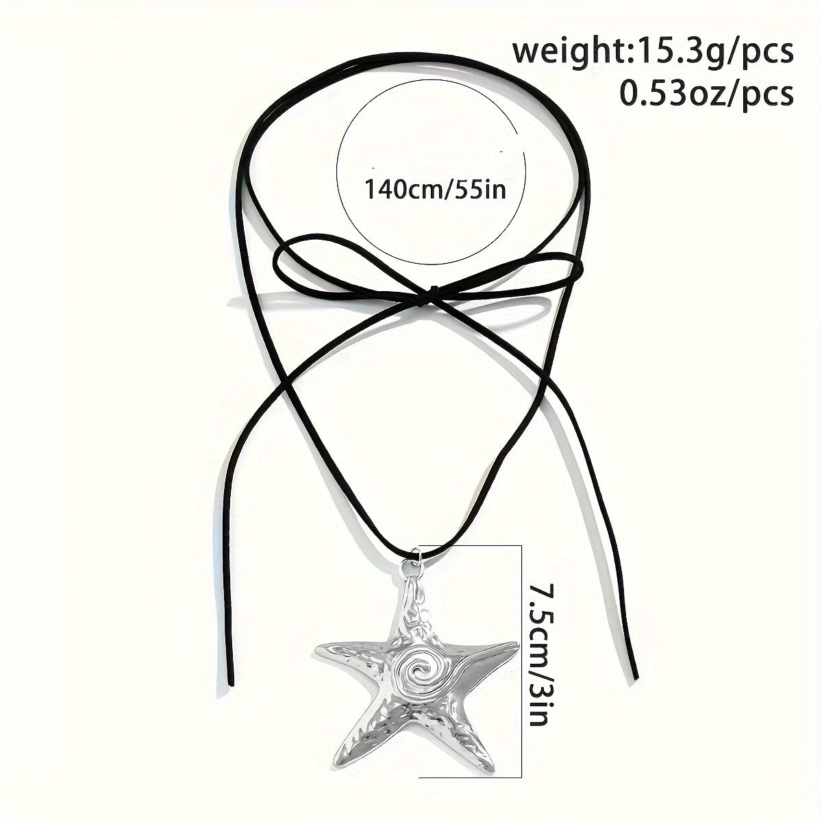 Bohemian Silver Starfish Lariat Necklace with Black Cord