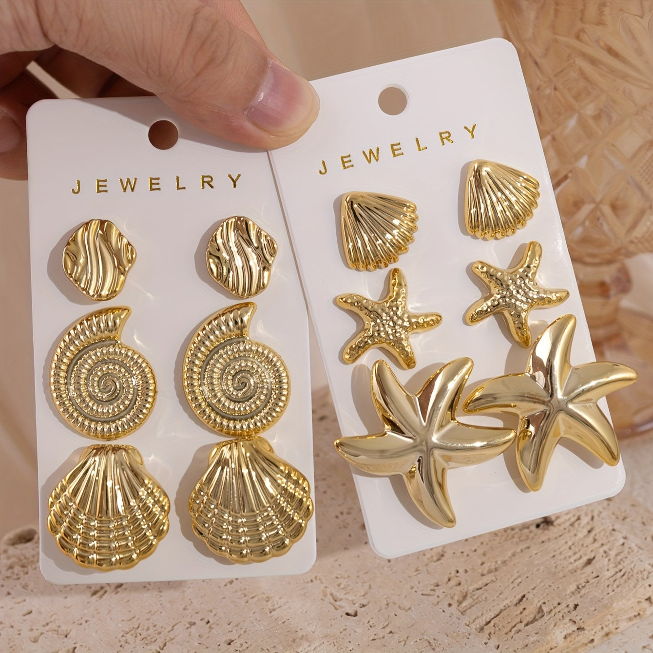 Gold Ocean Inspired Multi-Pair Earring Set