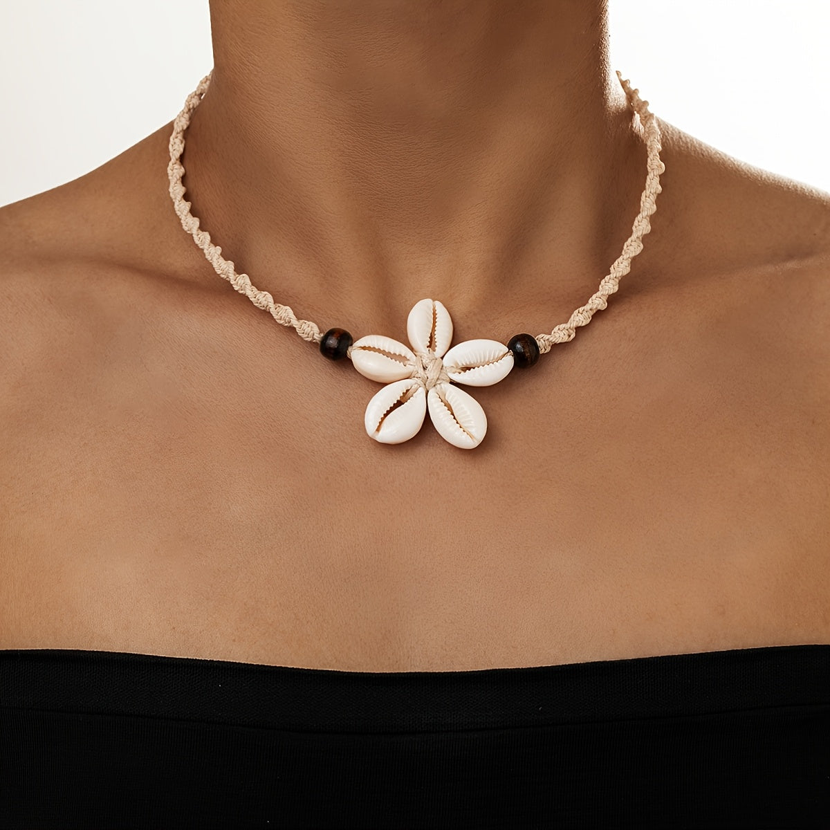 Bohemian Macrame Choker with Cowrie Shell Flower