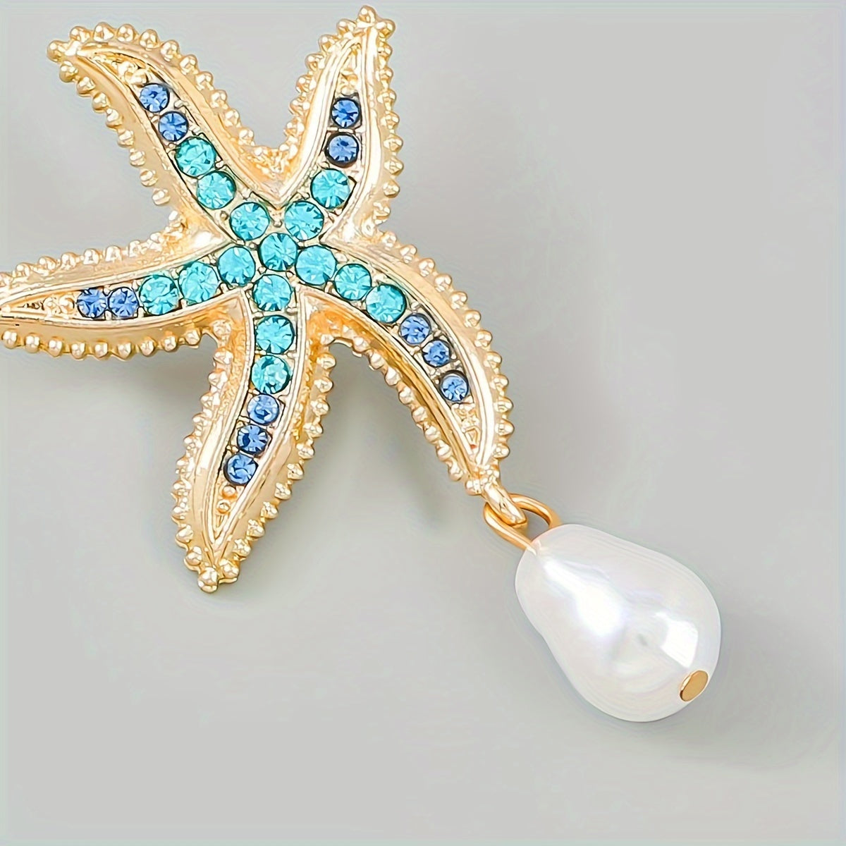 Gold-Tone Starfish Drop Earrings with Rhinestones & Pearl