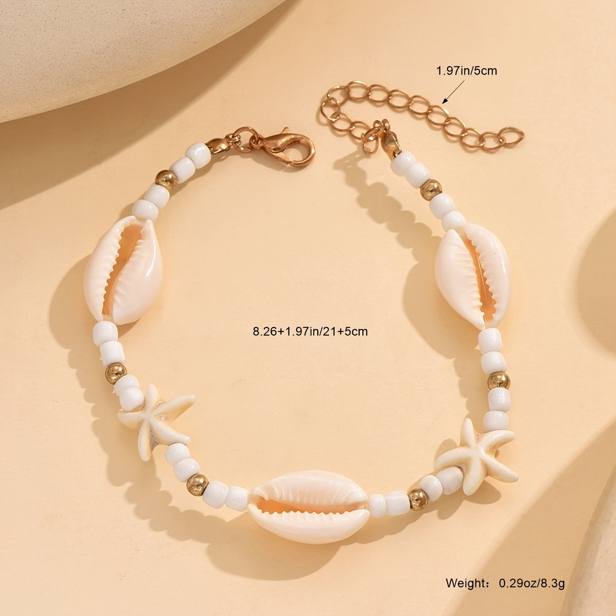 Boho White Shell and Starfish Anklet