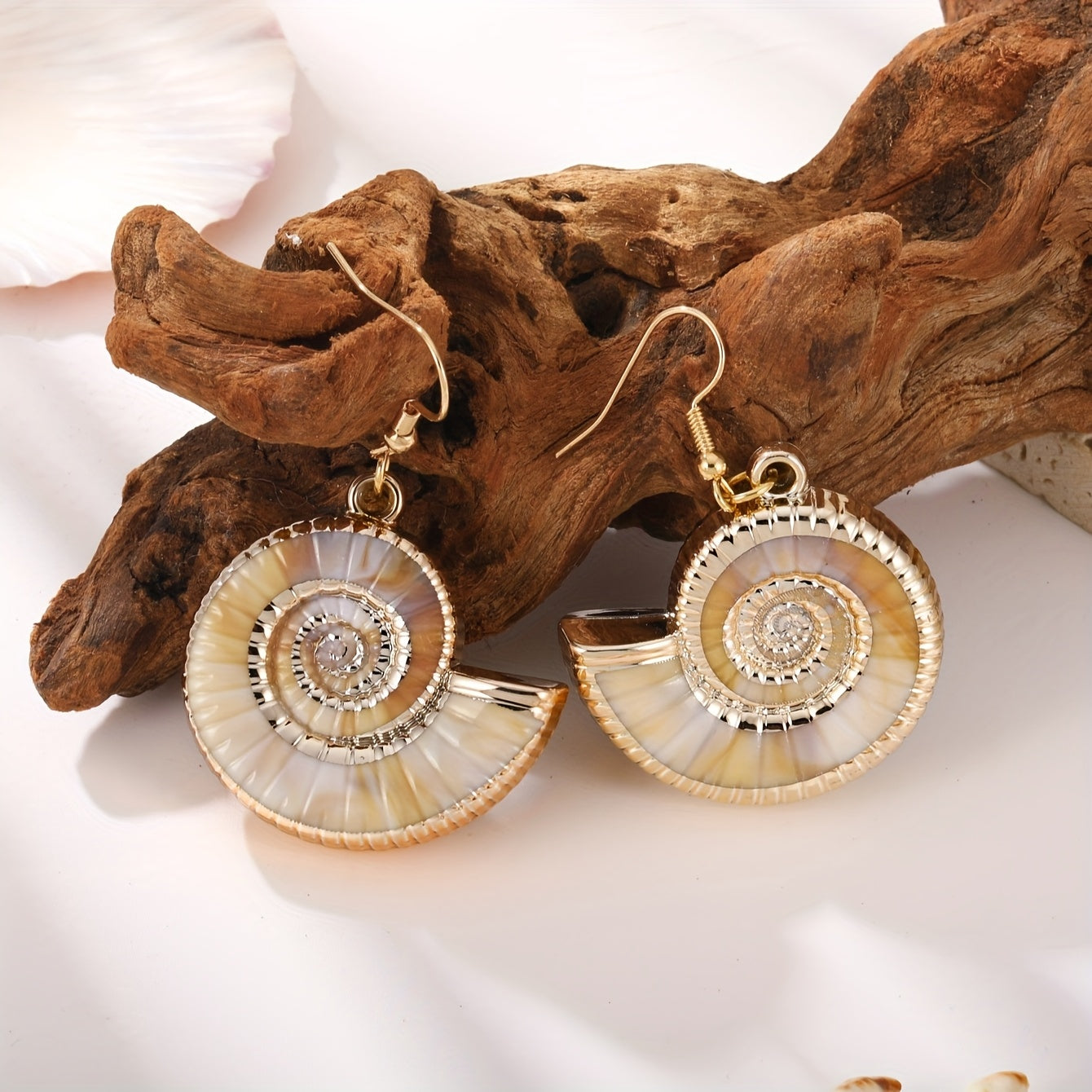 Gold-Tone Mother-of-Pearl Spiral Drop Earrings