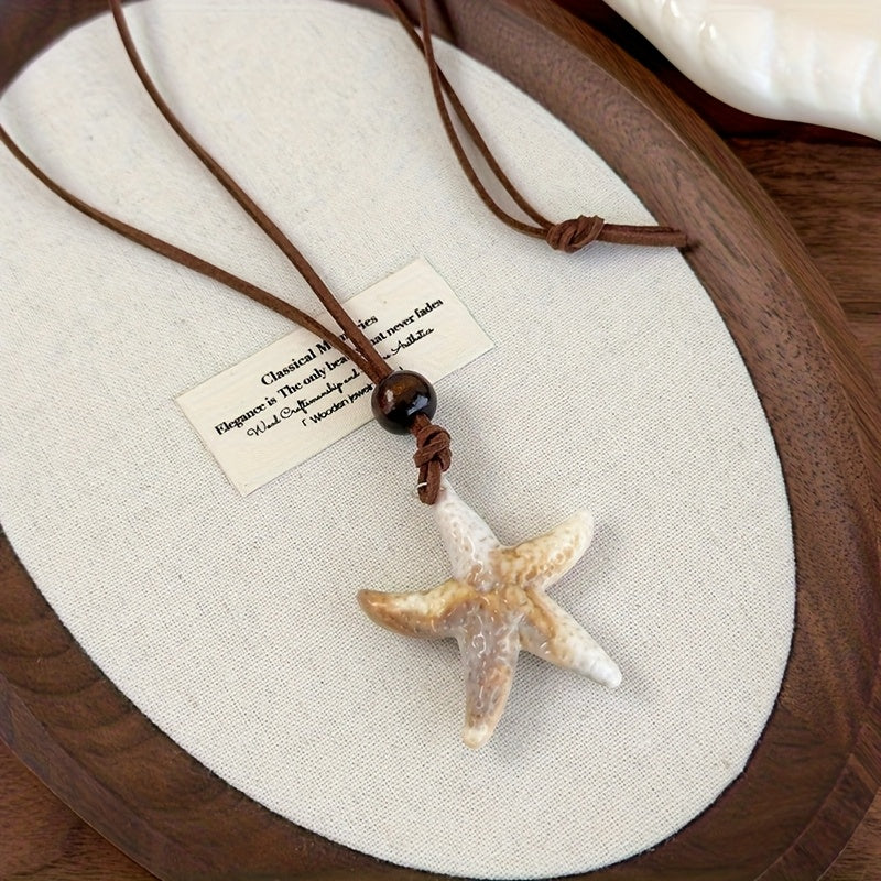 Bohemian Starfish Necklace with Wood Bead