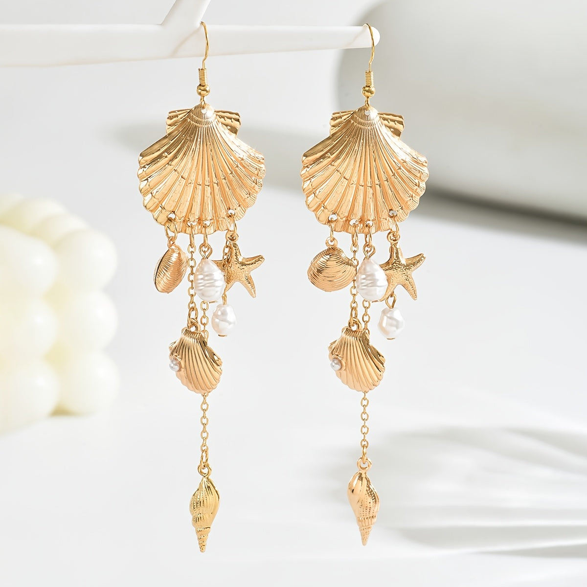 Gold-Tone Seashell & Pearl Starfish Drop Earrings