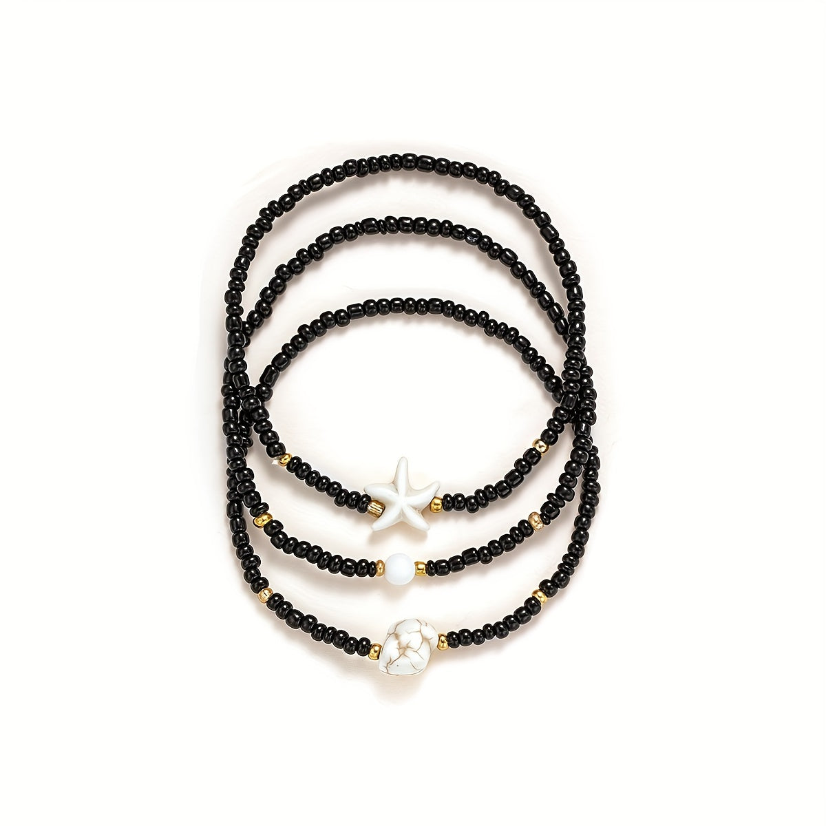 Boho Beaded Anklet Set with Starfish Charm
