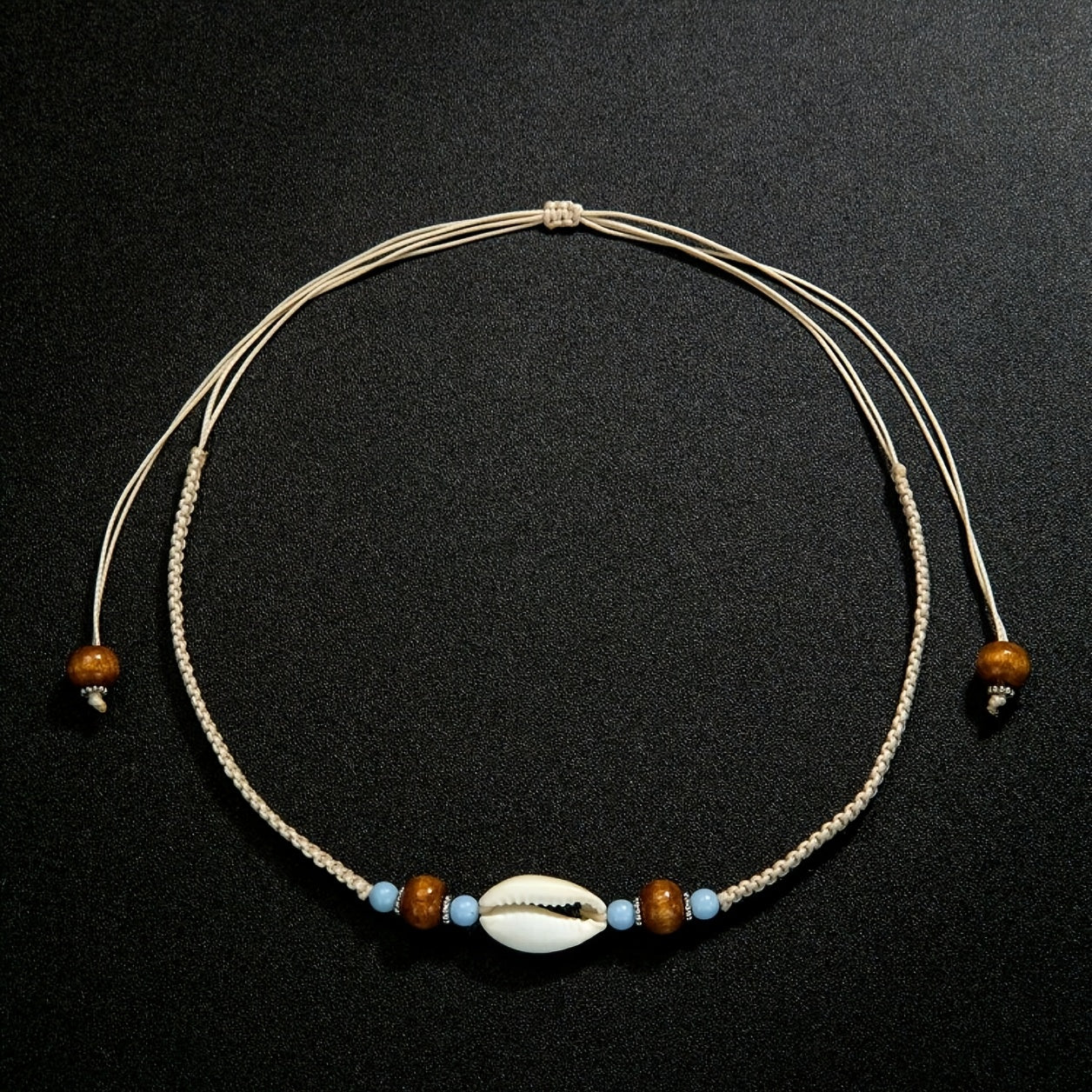 Bohemian Necklace with Cowrie Shell and Braided Cord