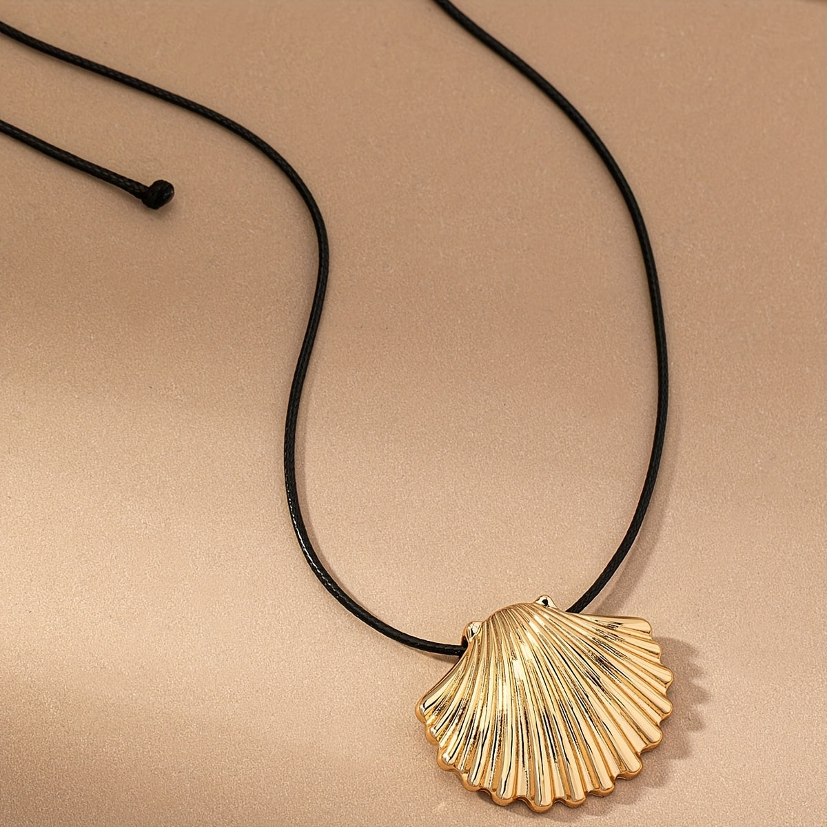 Golden Scallop Shell Necklace with Black Cord