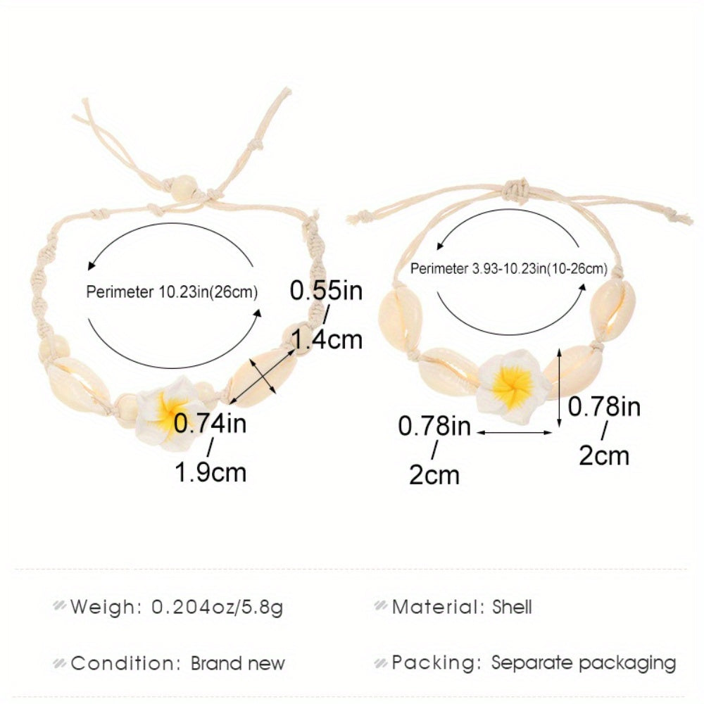 Bohemian Cowrie Shell Plumeria Flower Anklet