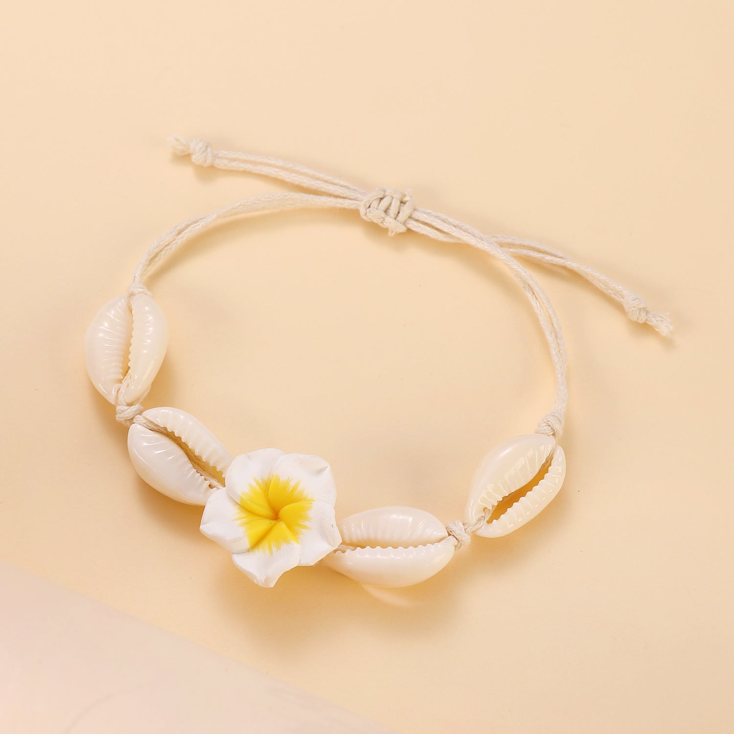 Bohemian Cowrie Shell Plumeria Flower Anklet