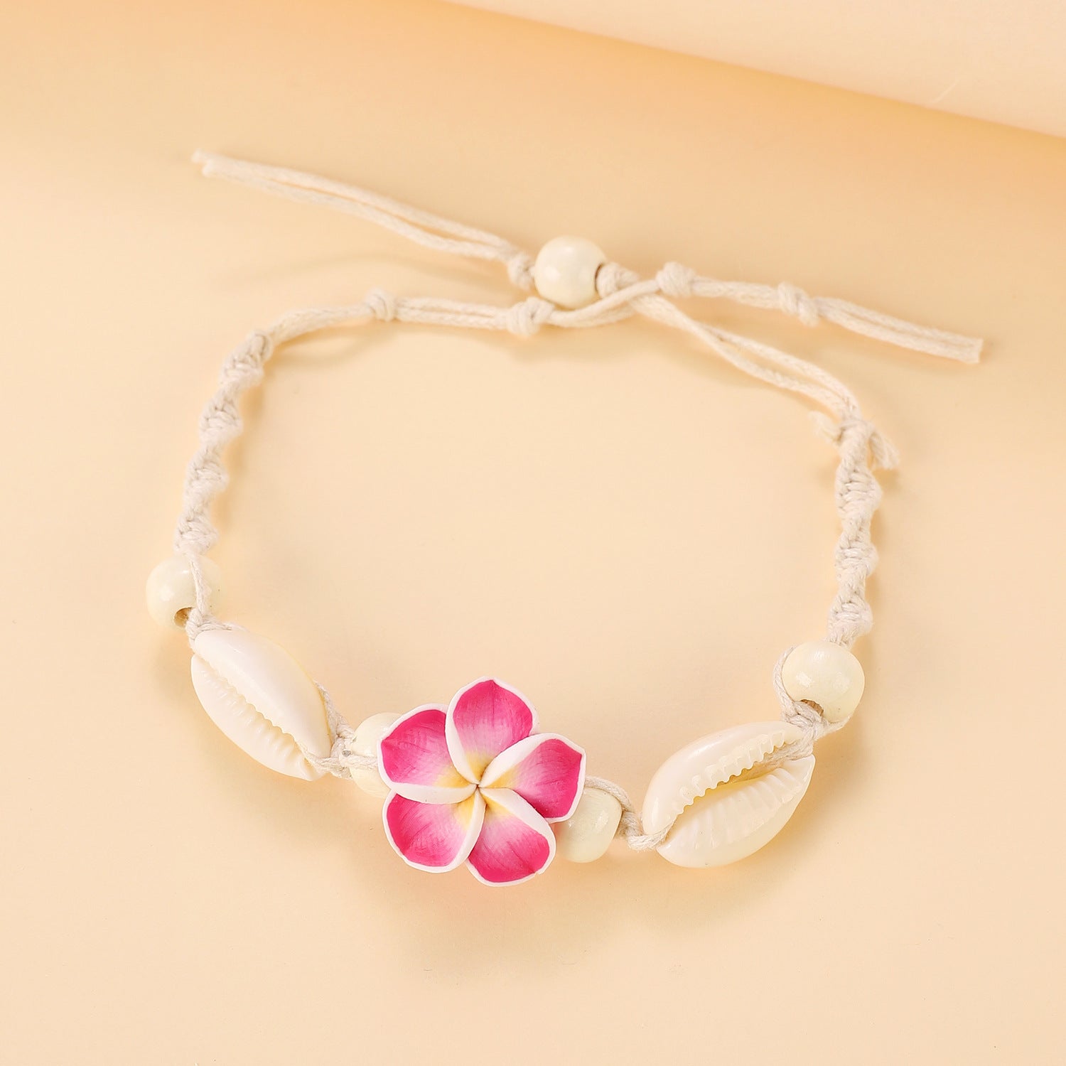 Bohemian Cowrie Shell Plumeria Flower Anklet