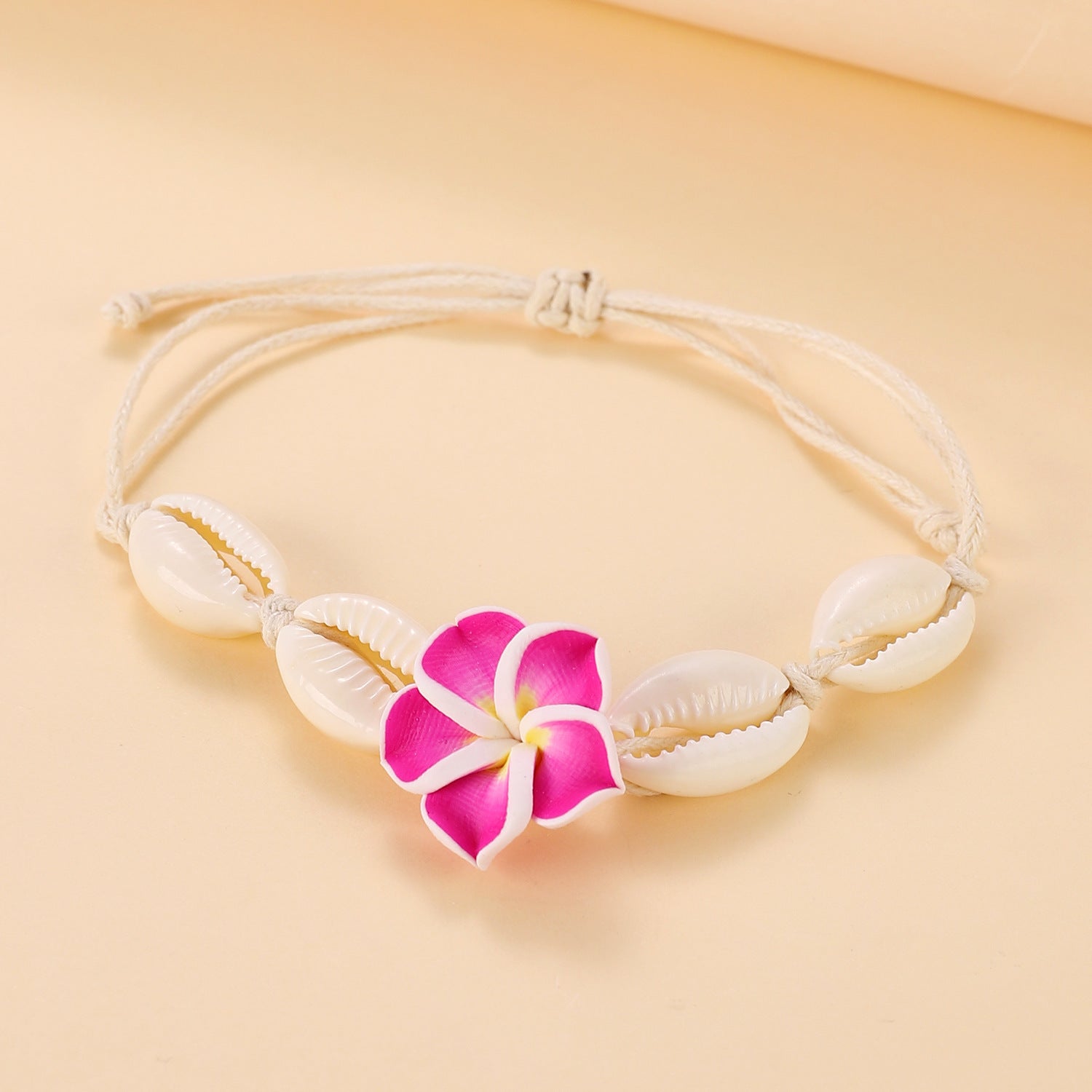 Bohemian Cowrie Shell Plumeria Flower Anklet