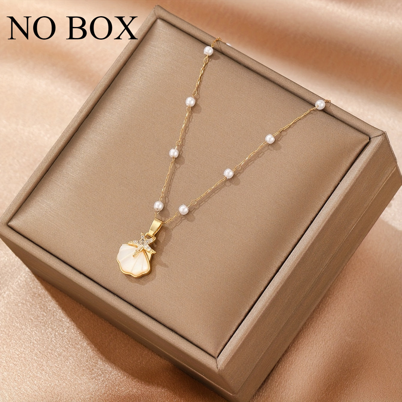 Gold-Tone Seashell Starfish Pendant Necklace with Pearls