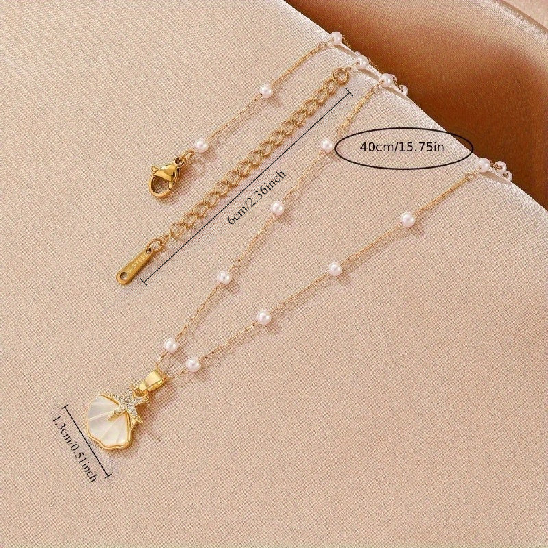 Gold-Tone Seashell Starfish Pendant Necklace with Pearls
