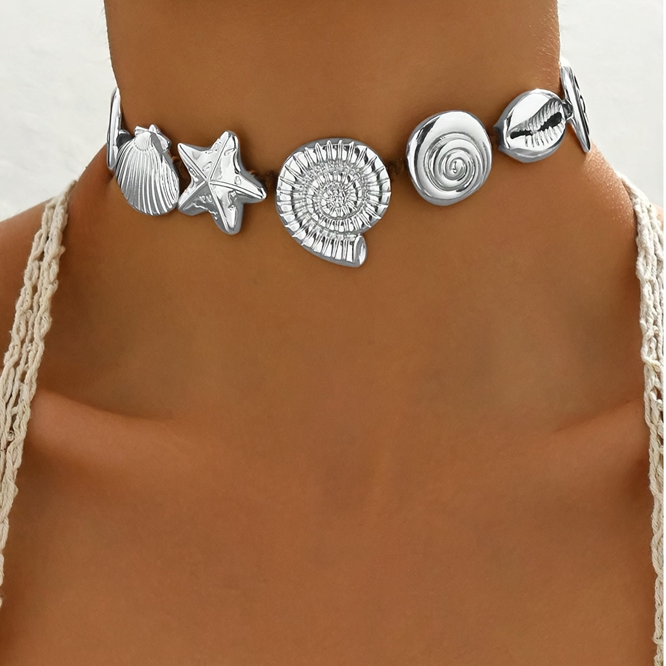 Gold-Tone Seashell and Starfish Choker Necklace