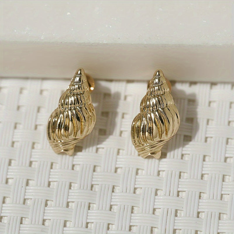 Gold and Silver Conch Shell Stud Earrings