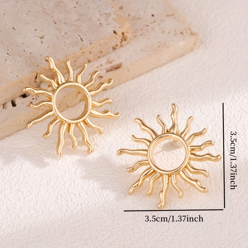 Bohemian Gold-Tone Sunburst Earrings with Wavy Rays