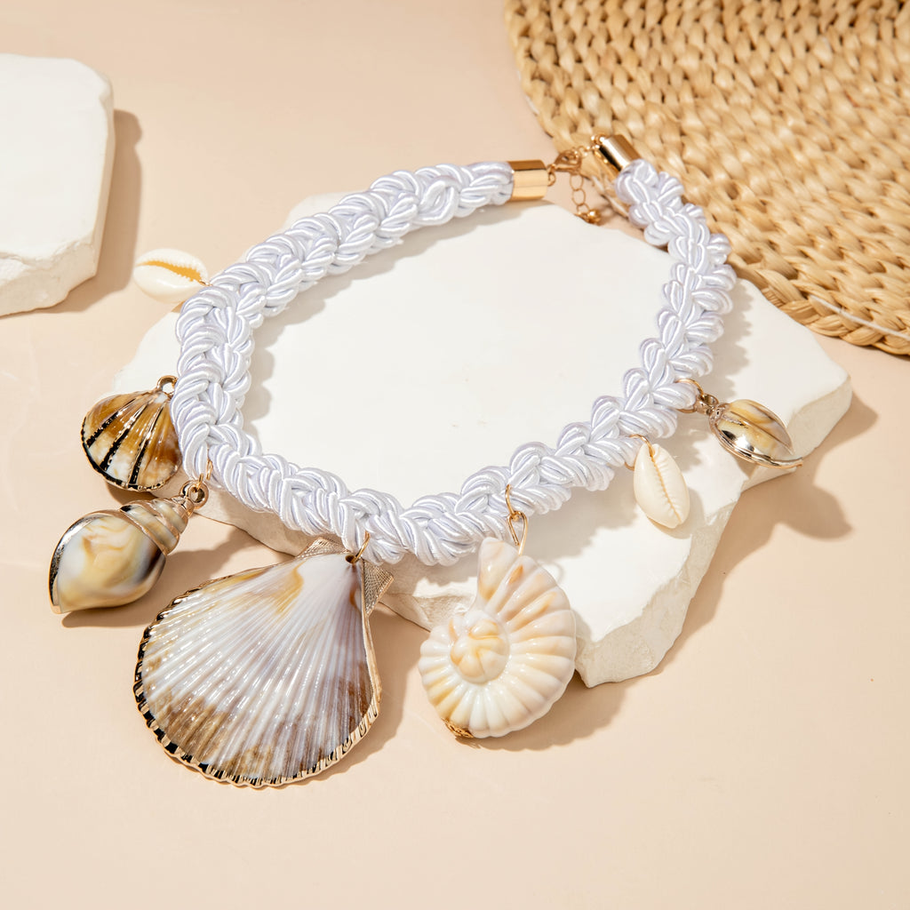 Bohemian White Braided Choker with Natural Shells