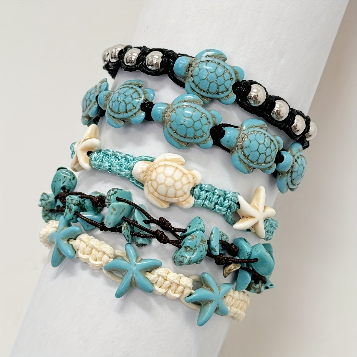 Turquoise Turtle & Starfish Beaded Bracelets Set