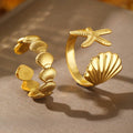 Adjustable Gold-Tone Sea Shell Starfish Rings