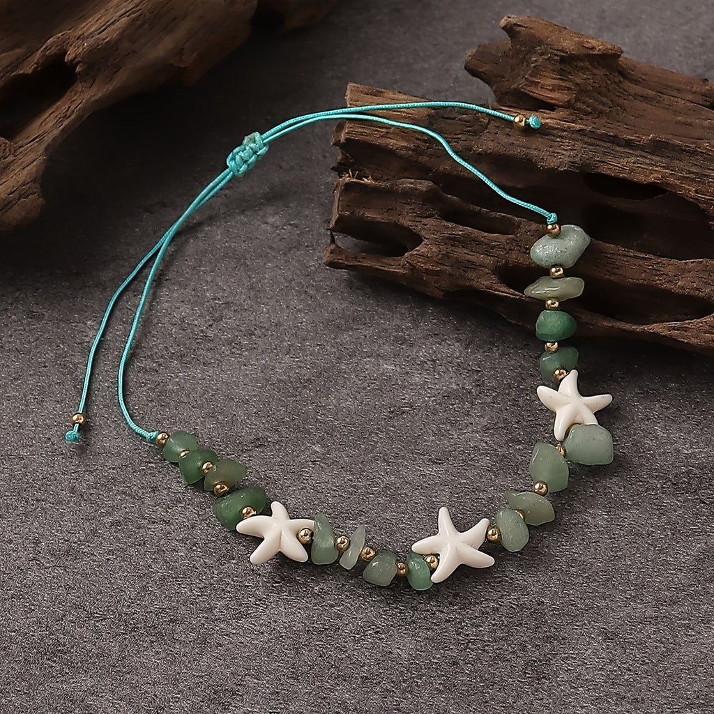 Adjustable Green Stone Starfish Anklet