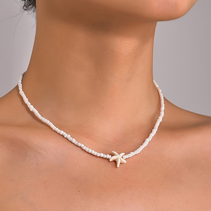White Beaded Choker with Starfish Charm